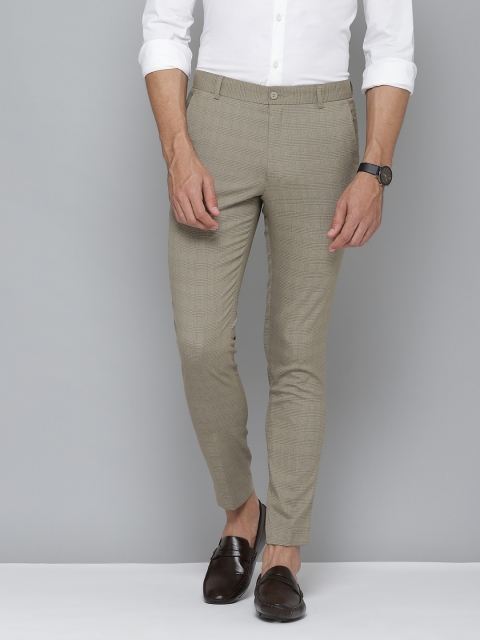 

DENNISON Men Beige Smart Tapered Fit Checked Cropped Trousers