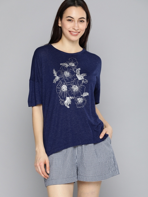 

Chemistry Women Navy Blue Printed Night suit
