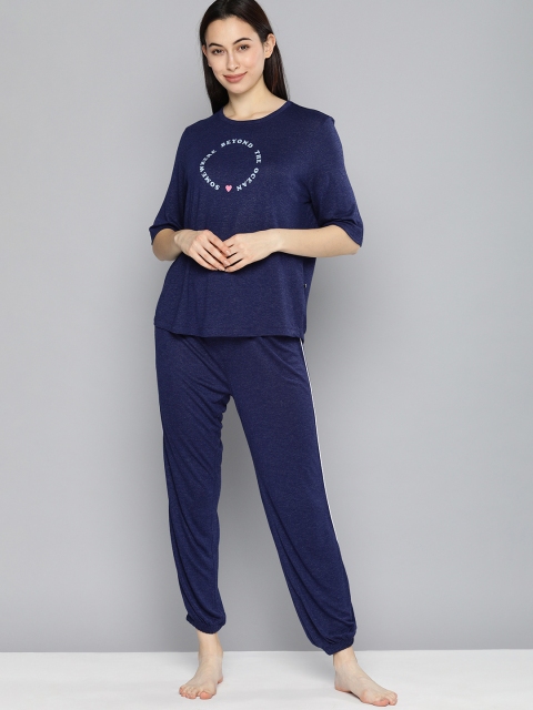 

Chemistry Women Navy Blue Printed Night suit