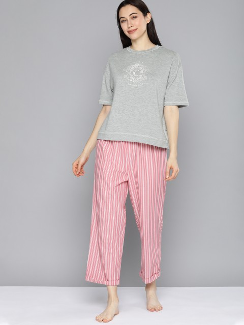 

Chemistry Women Grey & Pink Printed Night suit