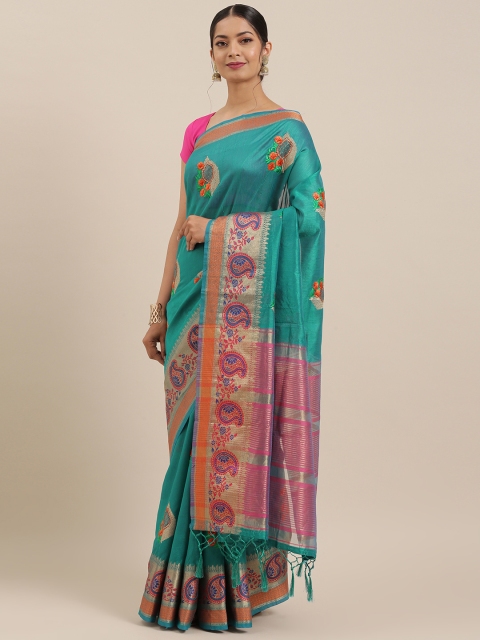 

Soch Teal Green & Orange Art Silk Embroidered Tussar Saree