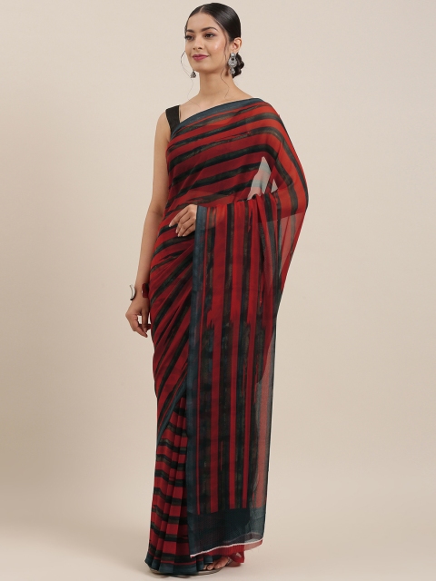 

Soch Red & Black Poly Georgette Striped Saree