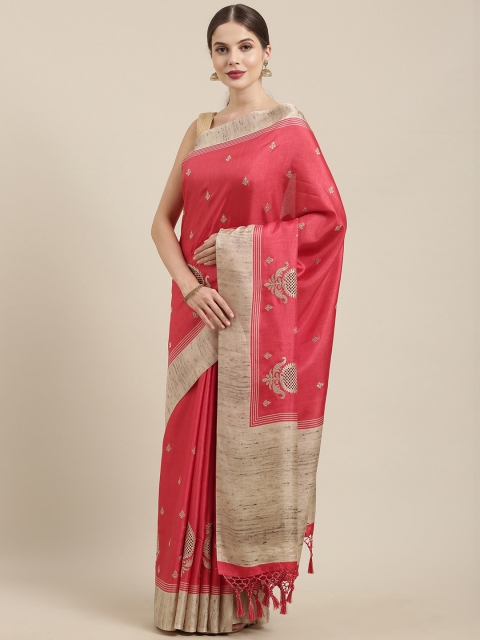 

Soch Pink & Beige Woven Design Tussar Saree