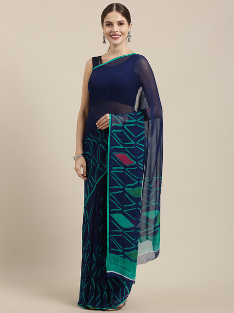 

Soch Navy Blue & Green Poly Georgette Geometric Printed Saree