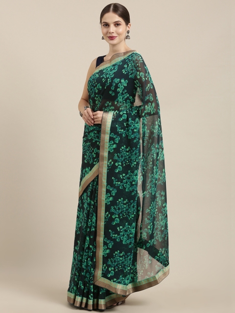 

Soch Navy Blue & Green Poly Georgette Floral Printed Saree