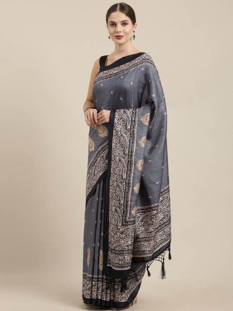 

Soch Grey & White Silk Blend Printed Tussar Saree