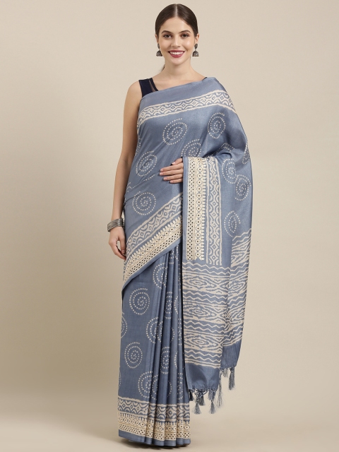 

Soch Blue & Beige Printed Tussar Saree
