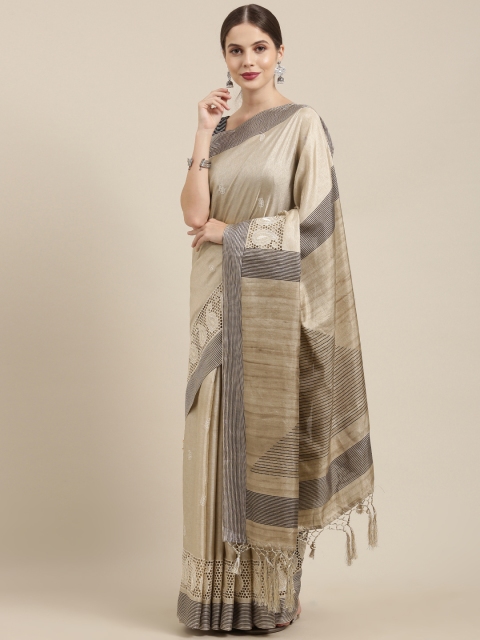 

Soch Beige Silk Blend Solid Tussar Saree