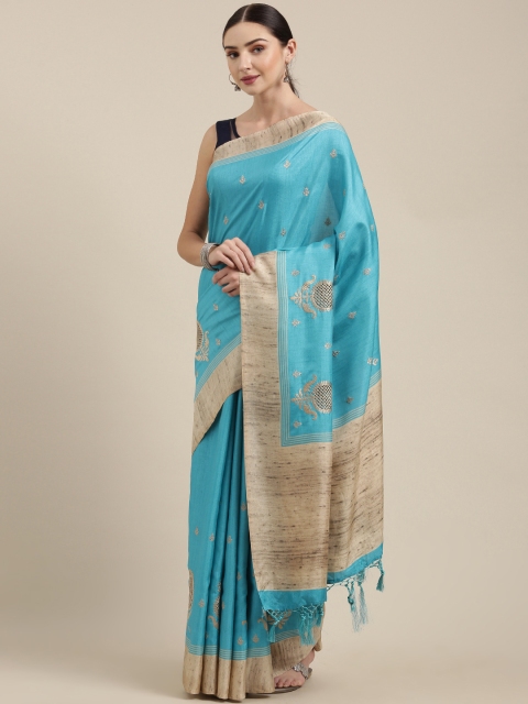 

Soch Blue & Grey Embroidered Tussar Saree