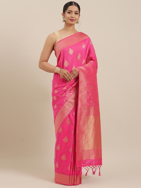 

Soch Pink & Gold-Toned Liva Woven Design Tussar Saree