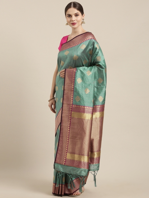 

Soch Teal Green & Gold-Toned Liva Woven Design Tussar Saree