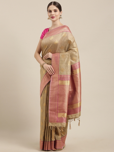 

Soch Beige & Gold-Toned Liva Woven Design Tussar Saree