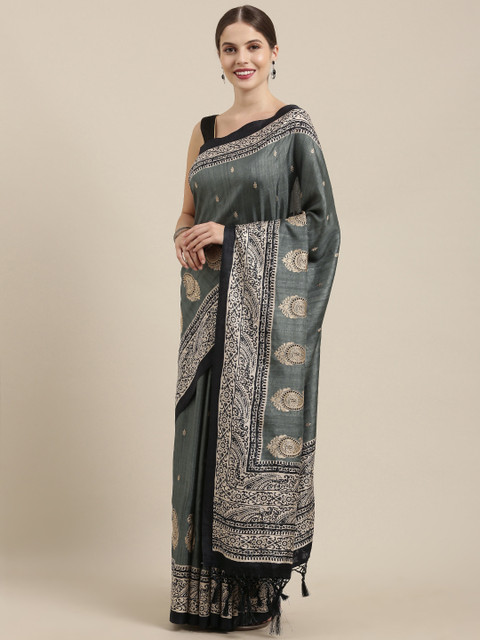 

Soch Green & Black Printed Tussar Saree
