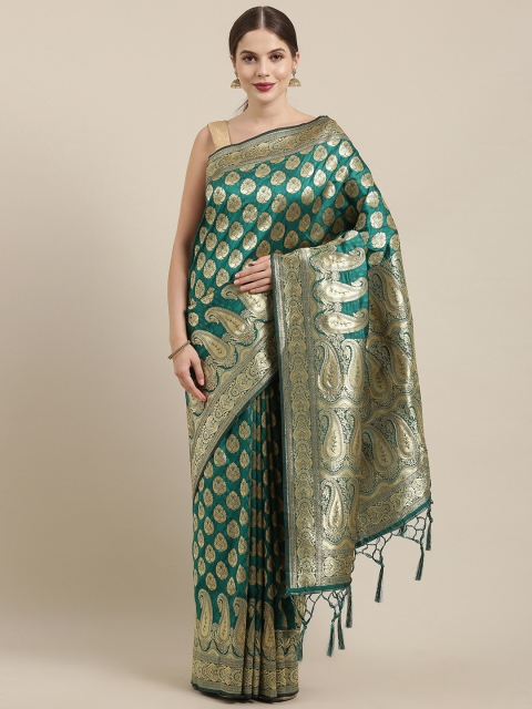 

Soch Teal Green & Gold-Toned Woven Design Saree