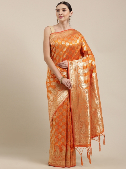 

Soch Orange & Gold-Toned Silk Blend Woven Design Saree