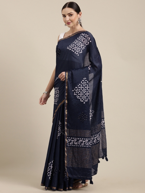 

Soch Navy Blue Printed Cotton Blend Saree