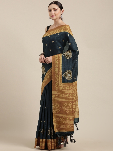 

Soch Navy Blue & Brown Printed Tussar Saree