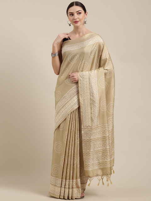 

Soch Beige Silk Blend Printed Tussar Saree