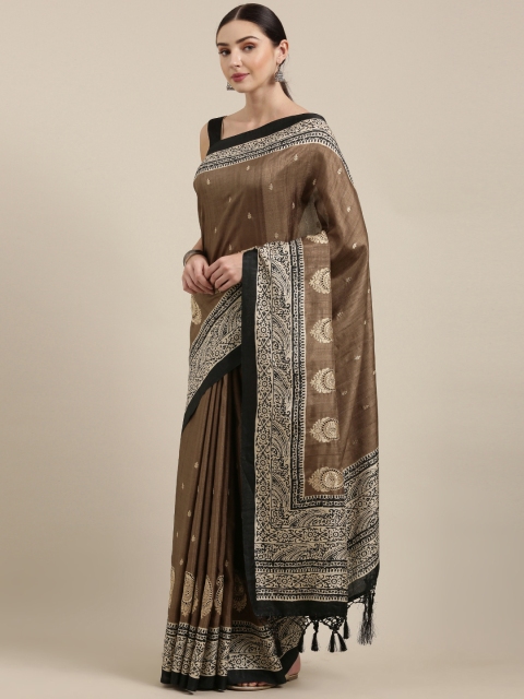 

Soch Brown & Beige Embroidered Tussar Saree