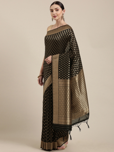 

Soch Black & Gold-Coloured Woven Design Tussar Saree