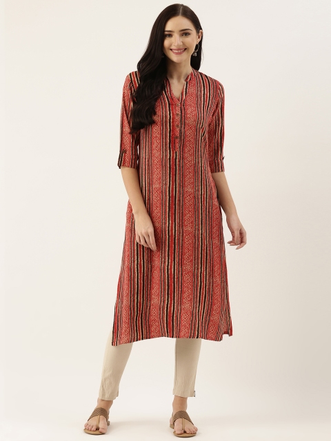 

AMUKTI Women Red & Off White Geometric Printed Kurta