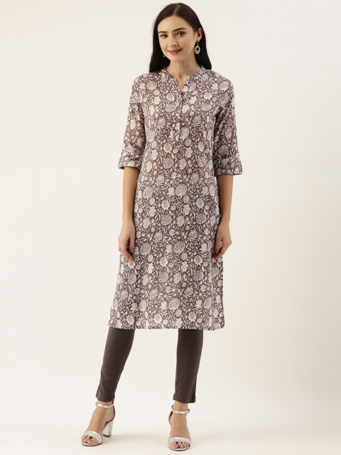 

AMUKTI Women Brown & Beige Floral Printed Kurta