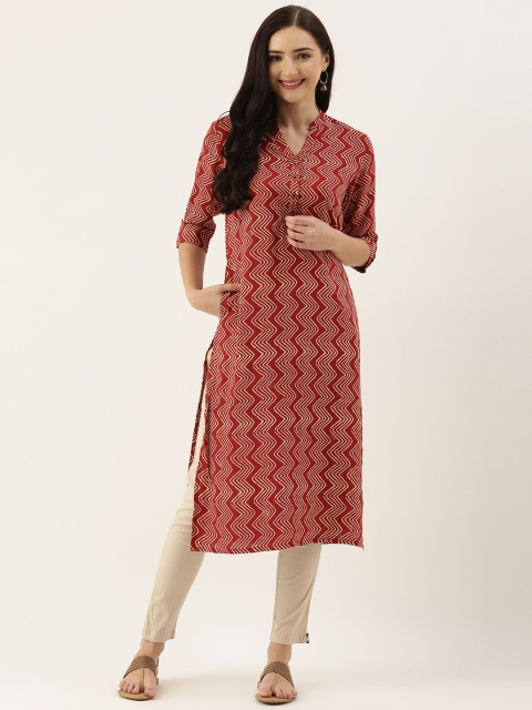 

AMUKTI Women Red & Off White Chevron Printed Kurta