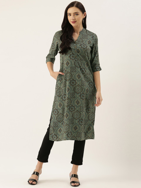 

AMUKTI Women Green Ethnic Motifs Printed Kurta