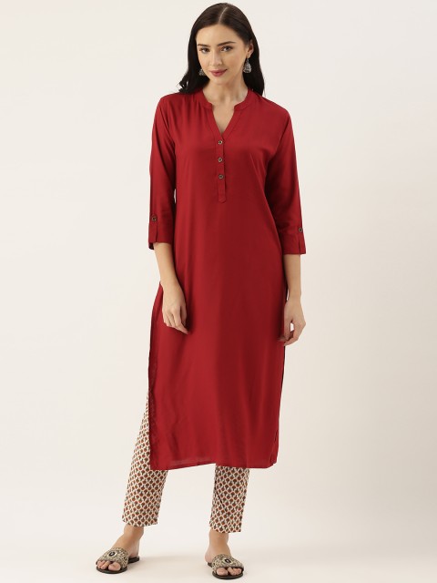 

AMUKTI Women Red Solid Kurta