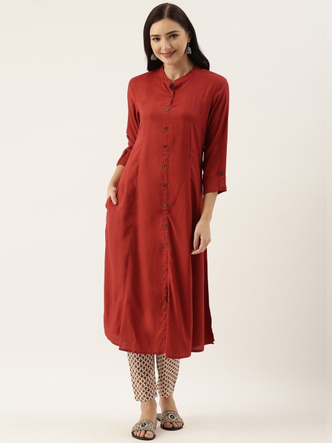 

AMUKTI Women Rust Brown Solid Kurta