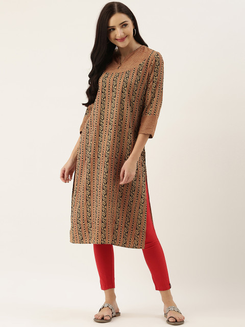

AMUKTI Women Beige & Black Ethnic Motifs Printed Kurta