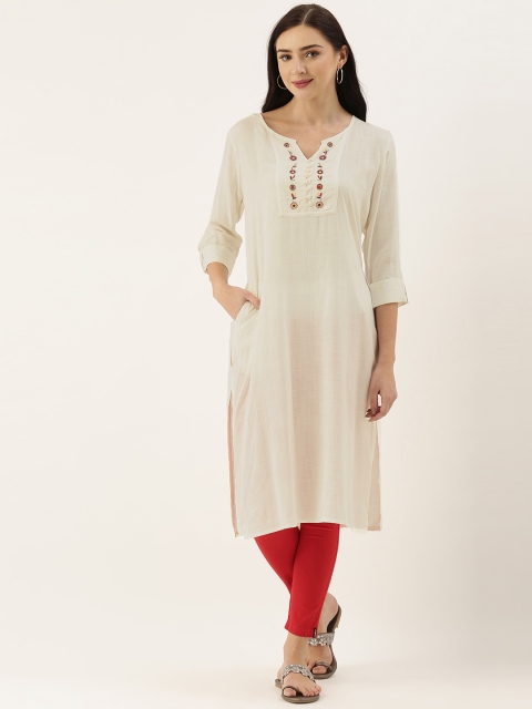 

AMUKTI Women Off White Thread Work Kurta