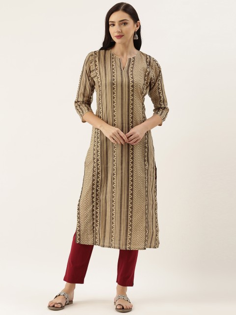 

AMUKTI Women Beige & Black Striped Kurta