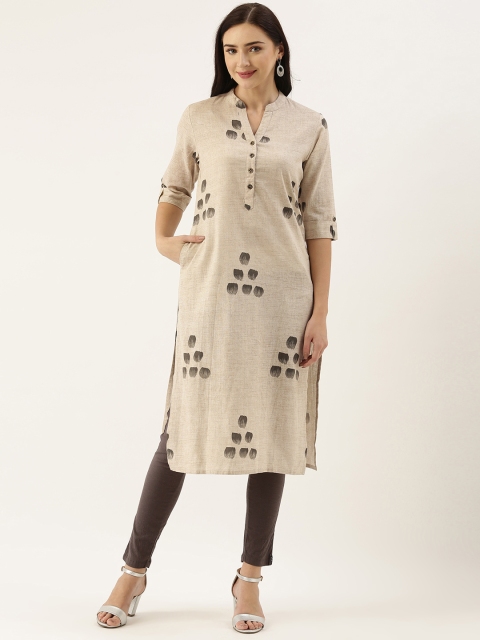 

AMUKTI Women Beige & Green Floral Printed Floral Kurta