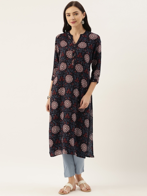 

AMUKTI Women Blue & Red Ethnic Motifs Printed Kurta