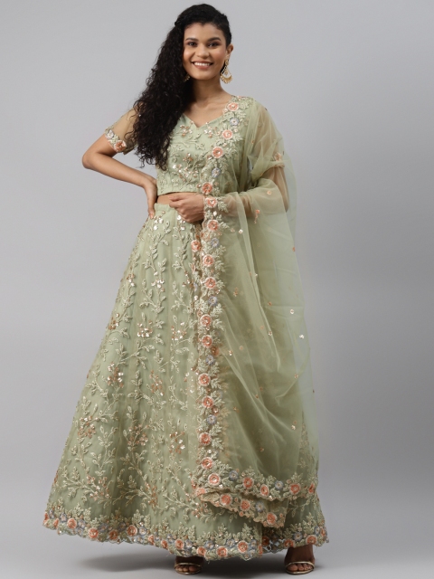 

Readiprint Fashions Green & Peach-Colored Semi-Stitched Lehenga & Blouse with Dupatta