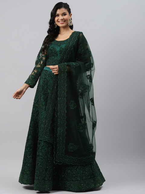 

Readiprint Fashions Green Embroidered Semi-Stitched Lehenga & Blouse with Dupatta