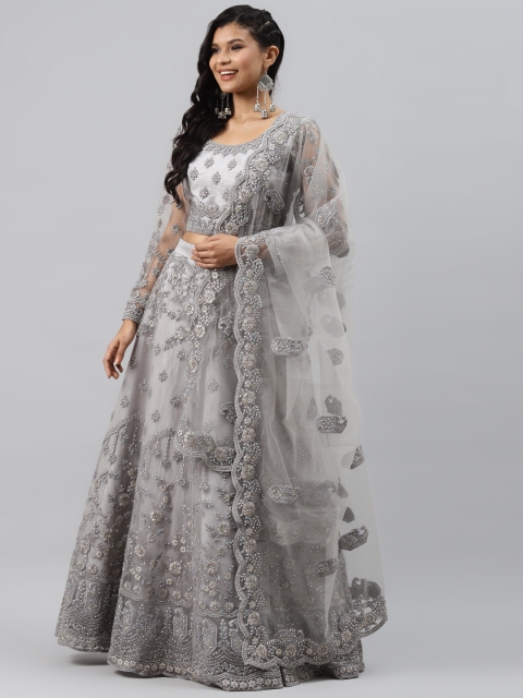 

Readiprint Fashions Grey Embellished Semi-Stitched Lehenga & Blouse with Dupatta
