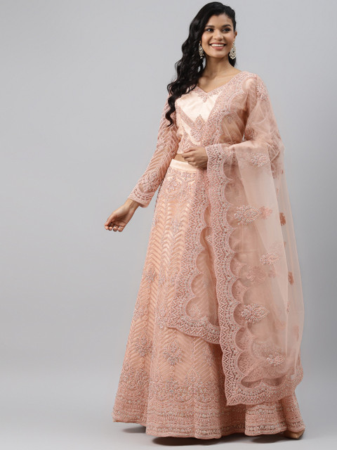 

Readiprint Fashions Peach-Coloured Embroidered Semi-Stitched Lehenga & Blouse with Dupatta