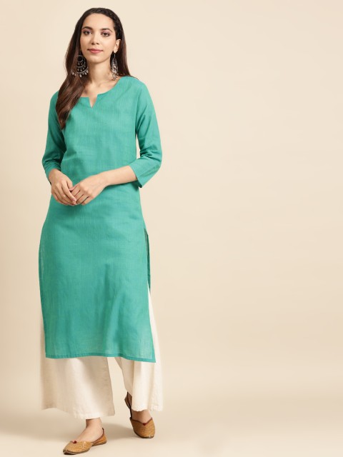 

DIVA WALK Women Sea Green Striped Cotton Thread Work Handloom Kurta