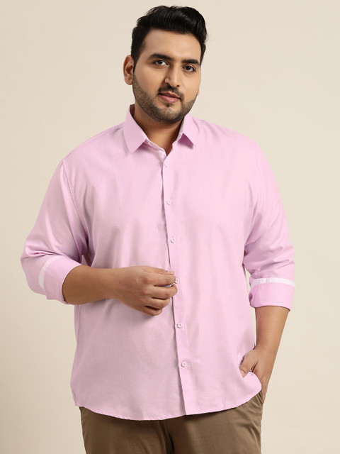 

SOJANYA PLUS Men Plus Size Pink Solid Classic Fit Casual Shirt
