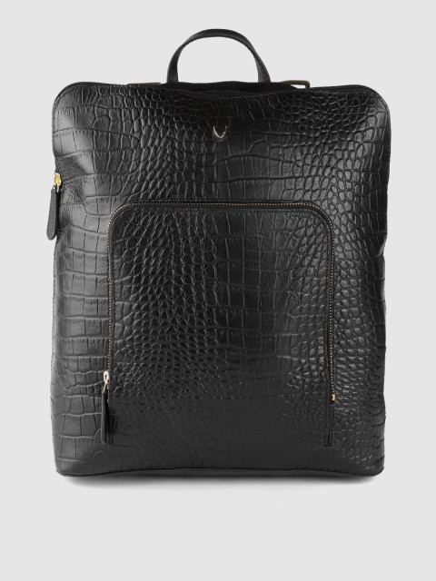 

Hidesign Women Black Croc-Textured Leather Handcrafted 14 Inch Laptop Backpack