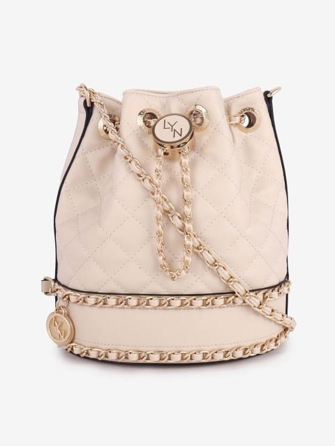 

LYN Cream-Coloured Textured Quilted Sling Bag