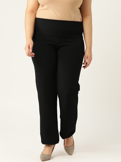 

Revolution Plus Size Women Black Relaxed Straight Fit High-Rise Regular Trousers