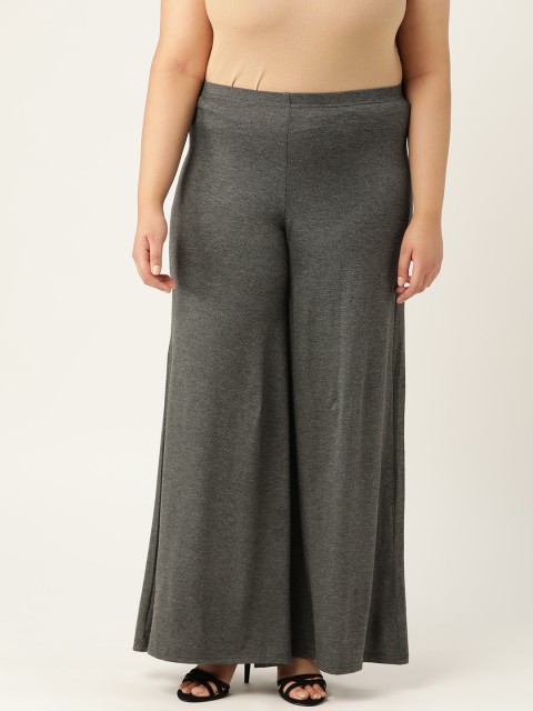 

Revolution Plus Size Women Charcoal Grey Stretchable Relaxed Fit Parallel Trousers