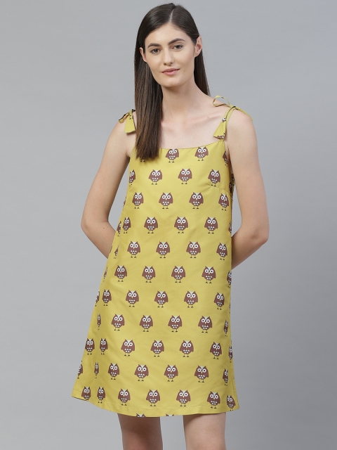 

SIRIKIT Lime Green & Brown Owl Printed Nightdress