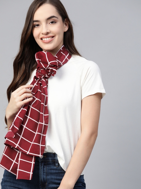 

Mast & Harbour Women Maroon & White Checked Scarf