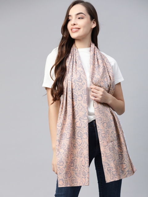 

Mast & Harbour Women Peach-Coloured & Blue Printed Scarf