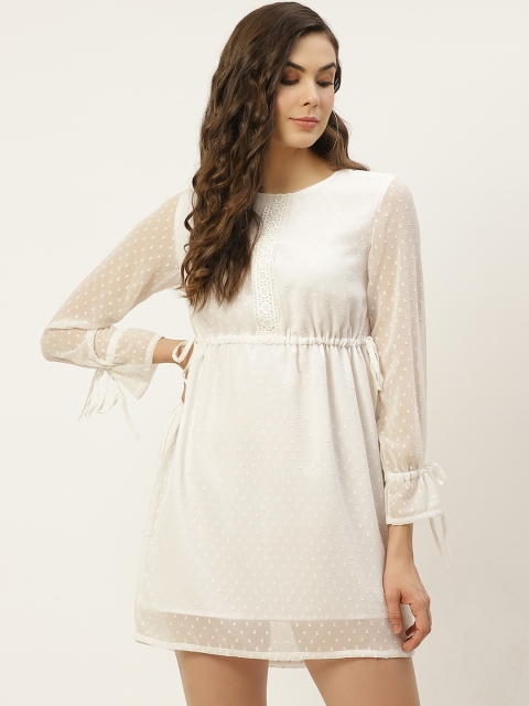 

Moda Rapido White Self Design Dobby Weave A-Line Dress