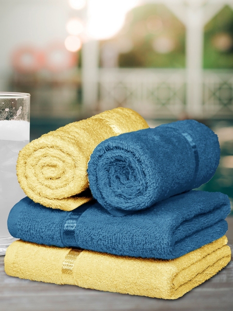 

Story@home Unisex Set Of 4 Blue & Yellow Solid 450 GSM Hand Towels